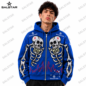 Men's <b>Gothic</b> Skeleton Graphic Blue Hoodie <b>Jacket</b> Custom Printed Zip Up Hoodie Streetwear Casual Fashion Hooded <b>Jacket</b> - Product Image 1
