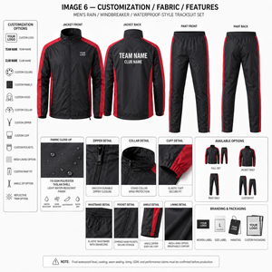 Conjunto Deportivo Ligero Personalizado Resistente al Agua con Capucha, Chaqueta con Cremallera Completa y Pantalón con Cordón Ajustable, Conjunto Deportivo Multipanelado para Hombre - Product Image 5