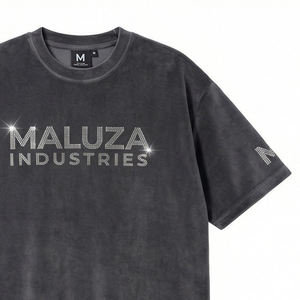 Camiseta Casual de Lujo Urbana de Moda Hip Hop con Pedrería y Terciopelo para Hombre MALUZA INDUSTRIES - Product Image 2