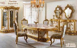 เฟอร์นิเจอร์โต๊ะรับประทานอาหารไม้แกะสลักที่ดีที่สุด โต๊ะรับประทานอาหารและเก้าอี้ทําด้วยมือแบบดั้งเดิม ชุดรับประทานอาหารโกลเด้นโปแลนด์รอยัลพาเลซ - Product Image 2
