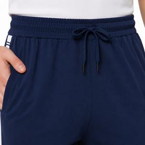 <b>Men's</b> Navy Blue Cotton Bermuda <b>Shorts</b> With Side Stripe Drawstring Waist Casual Wear - Product Image 4