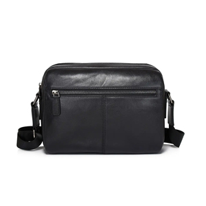 Sac bandoulière en cuir noir pour homme avec poche zippée, sac messager décontracté pour voyage, vente en gros - Product Image 4