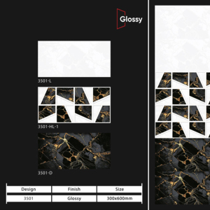 Carreaux muraux en céramique brillante 30x60 cm, design moderne pour la décoration murale intérieure de salle de bain et de cuisine avec finition brillante de qualité supérieure - Product Image 1