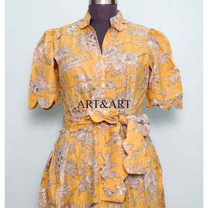 Vestido Midi Informal para Mujer, Estilo Indio, Algodón Ecológico, Estampado Floral Digital Simple, Cuello en V Natural, Lavable, Corte en A, para Verano - Product Image 4