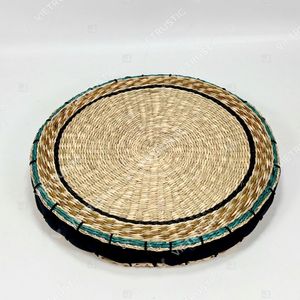 Taburete y Otomana Redondos de Fibra Natural Tejida, Diseño Rústico Moderno, Multicolor - Product Image 2
