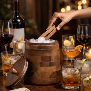 Cubo para hielo de madera natural, cubo de madera hecho a mano, artículos de bar ecológicos, utensilios de madera sostenibles, decoración rústica para bar. - Product Image 5