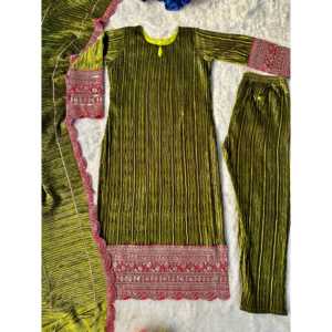 Conjunto de Top, Pantalón y Dupatta Verde para Fiesta, Diseño Valam, Talla M - Product Image 5