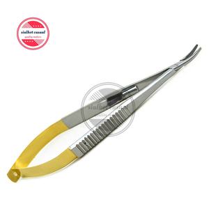 Castroviejo-Soporte de aguja TC, 14cm, SUTURA QUIRÚRGICA curvada, Forceps oftálmicos, medio Acero inoxidable dorado - Product Image 3