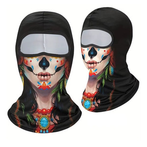 Balaclava unisexe noire 100% acrylique avec impression de crâne rouge et gris personnalisée, respirante, imperméable, masque facial d'extérieur pour adultes - Product Image 3