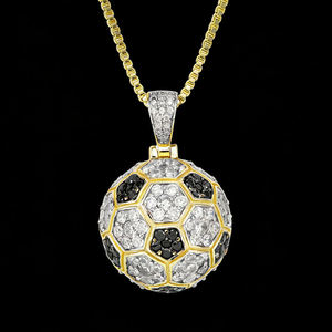 สร้อยคอจี้รูปลูกฟุตบอลทองคำแท้ 18K สไตล์ฮิปฮอป ประดับเพชรขาวดำ  แบบ unisex - Product Image 1