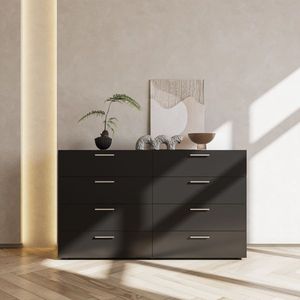 FCH Black Double Dresser with 8 Drawers Wide Storage Cabinet for Bedroom Living Room or Home Entryway - Product Image 1