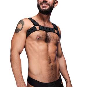 Arnés de piel sintética para hombre, modelo Dark Room Bulldog, gris, con correas ajustables para el pecho, ropa de club premium, disfraz sexy con encaje, ecológico, talla grande - Product Image 1