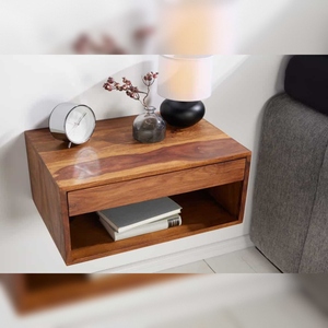 Librería Elegante Vandana PURE de 50 cm, Madera Maciza de Sheesham Marrón con Acabado en Piedra, Estante con Cajón, Moderna para Oficina en Casa, Sala de Estar - Product Image 1
