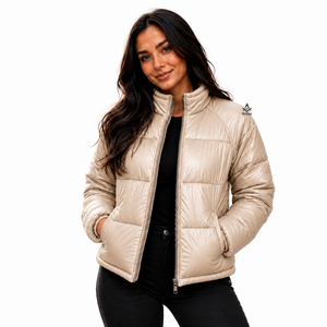 Veste matelassée pour femme Heritage Masonic Regalia, col montant, manches longues, fermeture éclair, couleur beige, manteau chaud - Product Image 1