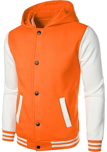 Chaqueta Varsity con Capucha para Hombre, Color Naranja y Blanco, Estilo Casual, de Poliéster y Algodón, Cierre de Botón, Corte Regular, para Otoño - Product Image 3