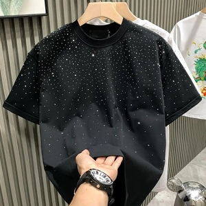 Custom Rhinestone O-Neck Short Sleeve T-shirt Trendy Drop Shoulder Hip Hop <b>Tshirt</b> for Men - Product Image 3