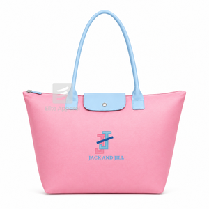 กระเป๋าโท้ทแบบสั่งทำพิเศษ Jack & Jill of America สีฟ้าและชมพู ปักโลโก้ ใช้ได้ทุกวัน ความจุเยอะ กระเป๋าโท้ทหนังสำหรับผู้หญิง - Product Image 1