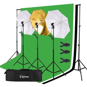Kit di illuminazione fotografica da Studio 45W con fondale in tessuto Non tessuto e lampadina per ombrelli per foto e Video - Product Image 1
