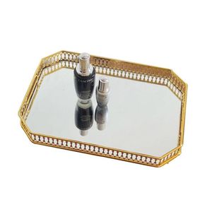 Gold Hexagonal Mirrored Decorative <b>Tray</b> Glass Makeup <b>Perfume</b> Organizer Wedding Centerpiece Tabletop Storage <b>Tray</b> Vanity Decor - Product Image 3