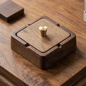 Cendrier carré en bois de noyer et laiton fait main, pour cigares et cigarettes, ensemble de luxe pour fumeurs, décoration de bureau et de maison - Product Image 5