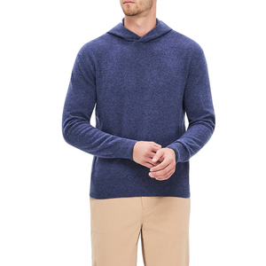 Pull en molleton tricoté à capuche zippé pour homme, coupe classique, couleur unie, décontracté, manches longues, écologique, bleu - Product Image 4