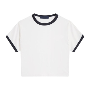 T-shirt formel d'été personnalisé pour femme, 100 % coton respirant, écologique, à carreaux, col rond, manches courtes, imprimé, impression directe sur le tissu - Product Image 3