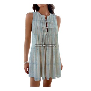 Tunique en coton imprimée à la main de manière éthique pour femmes, haut tissé léger, style bohème chic, artisanat indien - Product Image 2