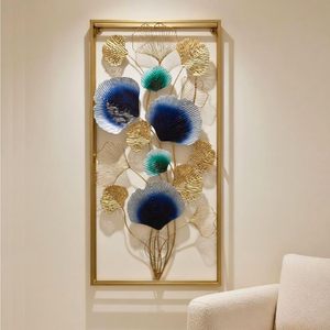 Handcrafted Gold Framed 3D Metal Floral <b>Wall</b> Art with Blue and Teal Flowers for Modern Home <b>Decor</b> - Product Image 1