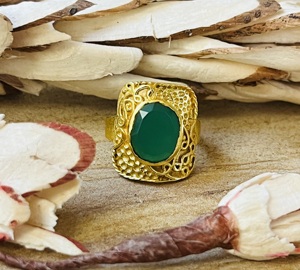 2026 High Demand Vintage Textured Green Onyx <b>Ring</b> Boho Brass Jewelry 18K Gold Plated Chunky <b>Statement</b> Wholesale <b>Ring</b> For Women - Product Image 1