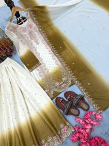 Indian <b>Sequin</b> Embroidered Sharara Kurti Set Pakistani Designer Ethnic Wear 3 Pcs Stitched Combo Georgette <b>Fabric</b> - Product Image 6