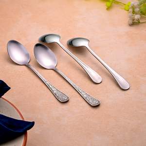 <b>Silver</b> Blossom 15cm <b>Tea</b> Spoons <b>Set</b> of 4 Durable Tableware for Home and Camping for Restaurants - Product Image 2