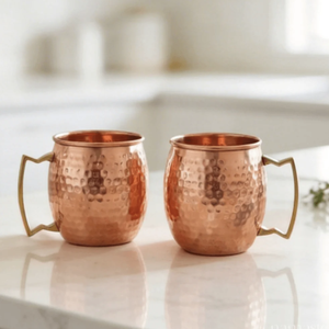 Handcrafted Hammered Copper <b>Moscow</b> <b>Mule</b> <b>Mugs</b> with Geometric Brass Handles Set Drinkware For Adults Party Use - Product Image 1