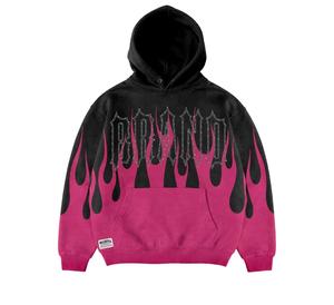Sweat-shirt à capuche unisexe noir et rose flamme avec logo en strass, streetwear, pour adulte, automne, manches longues, coupe ample, fermeture à cordon - Product Image 1