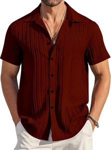 Chemise de plage plissée texturée pour homme à manches courtes, respirante, à rayures verticales, décontractée, boutonnée, pour l'été - Product Image 2