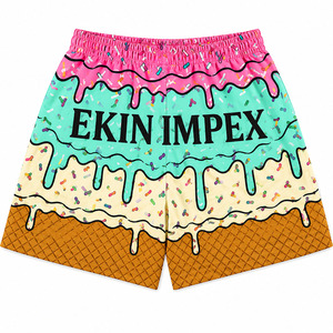 Custom Sublimation Ice Cream Print <b>Men</b> Beach Shorts Quick Dry Summer Swim <b>Trunks</b> with Zipper Pockets OEM Wholesale Shorts - Product Image 2