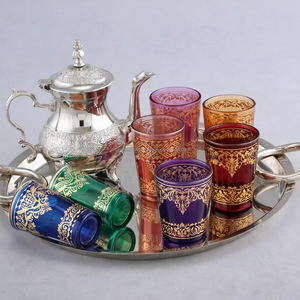 Juego de Té de Aleación de Aluminio Marroquí Más Vendido con 6 Vasos, Bandeja y Tetera en Caja de Regalo - Product Image 1