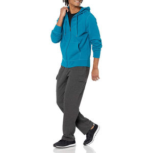 Men's Hooded Zipper Sweatshirt Solid Color French Terry Cotton Casual Autumn Wear Regular Fit Breathable 320g Knitted - Product Image 3