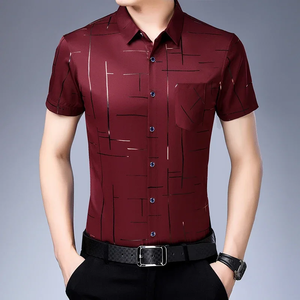 Nueva Camisa de Manga Corta para Hombre, Formal, Casual de Negocios, Tejida en Poliéster/Algodón, Cuello Redondo, Corte Holgado, 260g, Ecológica y Transpirable - Product Image 5