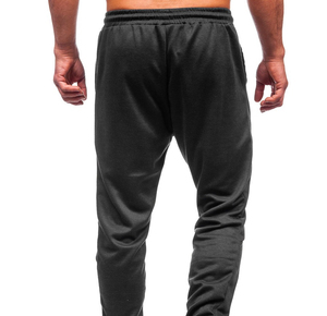 Pantalon de jogging noir pour homme, taille élastique avec cordon de serrage, décontracté, mi-lourd, uni, en maille, avec poches latérales - Product Image 3