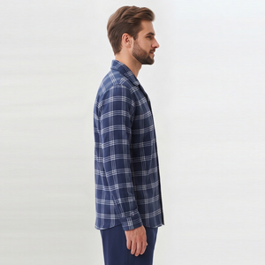 Camisa de Franela a Cuadros para Hombre, Manga Larga, Cuello Camisero, Botones, Estilo Casual, para Otoño, 100% Algodón, Transpirable, Ideal para Dormir - Product Image 3