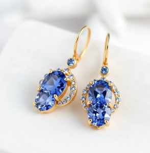 Elegantes Pendientes Ovalados Azules con Circonitas Cúbicas y Plata de Ley 925 con Baño de Oro de 18K, Accesorio para Novia, para Fiestas y Cócteles - Product Image 2