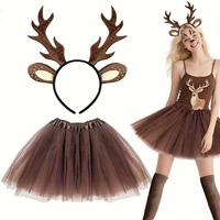 Ensemble de Noël pour adulte : serre-tête en forme de bois de renne, tutu, chaussettes, robe, coiffe de fête et ensemble d'autocollants pour le visage