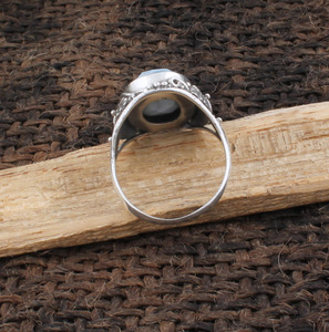 Bague en Agate Bleue Naturelle en Argent Sterling 925, Bague Ondulée à Bandes de Pierre Bleue pour Femme, Bijou Cadeau d'Anniversaire, Vente en Gros - Product Image 3