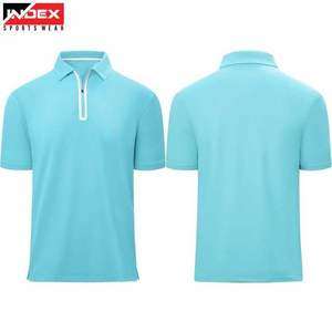 Men's Light <b>Blue</b> Solid Color Knitted Zipper <b>Polo</b> <b>Shirt</b> Casual Style - Product Image 1
