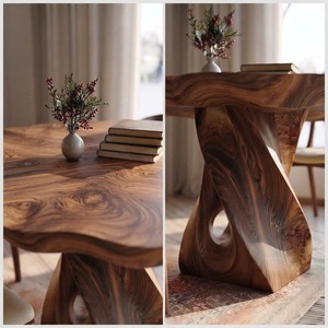 Dining <b>Table</b> Solid Wood Tabletop With Sculpture Dining Room Furniture 2026 Modern Luxury Dining Room Furniture Natural Wood - Product Image 5