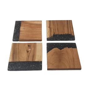 Posavasos de resina epoxi de madera redonda cuadrada personalizada para beber cerveza, té y café, Juego de 4 artesanías hechas a mano - Product Image 1