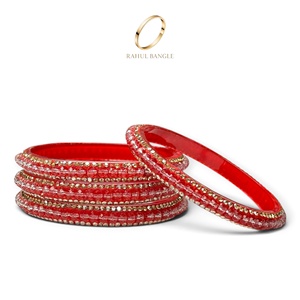 Celebration Wear Kashmiri Bridal <b>Red</b> Glass Bangles Trendy Zirconia Gold Plated Wedding Festive Wear Wholesale Price - Product Image 2