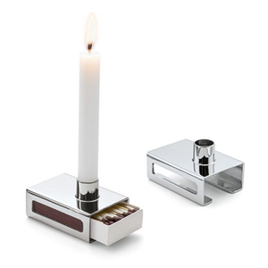 Silver Metal Match Holder Candle Stick with Built In Match Storage Decorative Tabletop <b>Matchbox</b> Case Luxury Home Decor Accessory - Product Image 1