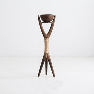 Arabic Wooden <b>Bakhoor</b> Burner With Tripod Stand And Rope Accent Holding A Smoking <b>Oud</b> Cup Round Shape Incense Burner For Home - Product Image 2