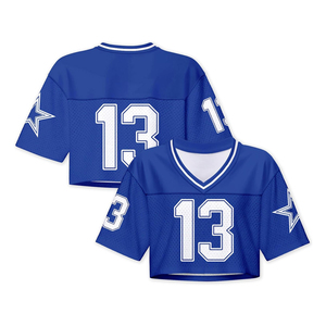 Women <b>Mesh</b> Jersey <b>Crop</b> <b>Top</b> V Neck Short Sleeve Number 22 Sporty Football Style Breathable Practice Shirt - Product Image 6